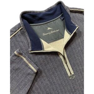 Tommy Bahama Men's XL Herringbone Shirt 1/2 Zip Blue Long Sleeve  -C95